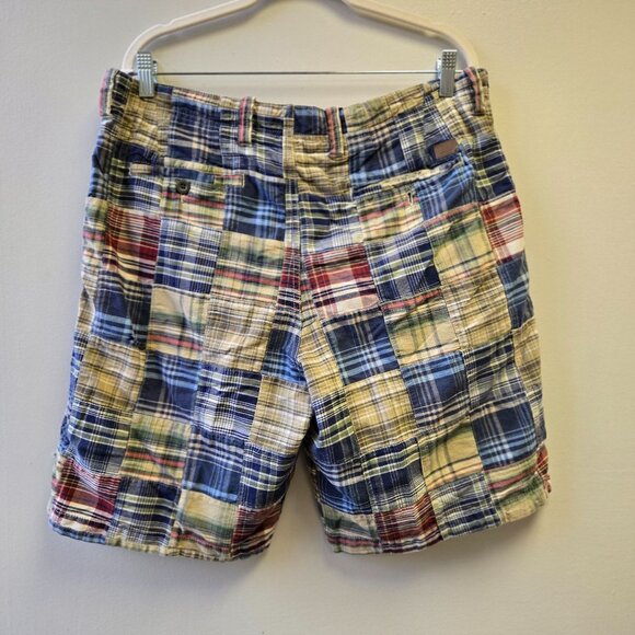 2000s Y2K Izod Mens Patchwork Madras Plaid Cotton Shorts Size 36 Multicolor Casu - Picture 2 of 10